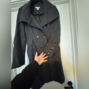 Dress Barn Charcoal Double-Breasted Trench Coat